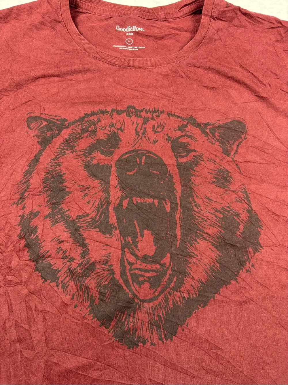 Goodfellow‎ & Co Maroon Bear Graphic Short Sleeve Tee XL